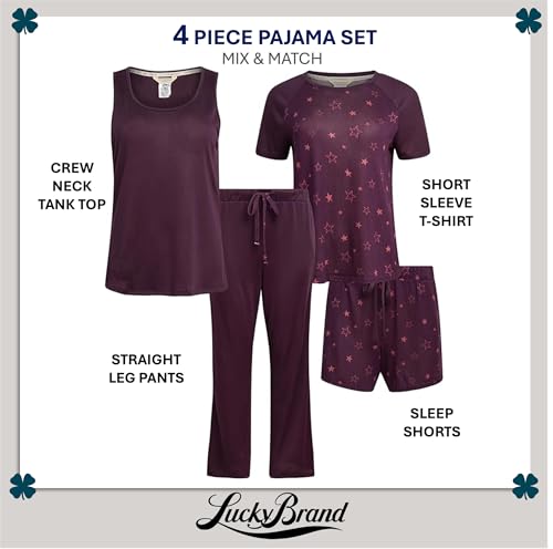 Image of Lucky Brand Women's Pajama Set - 4 Piece Sleep Shirt, Tank Top, Pajama Pants, Lounge Shorts (S-XL)