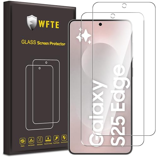WFTE [Lot de 2 Verre Trempé pour Samsung Galaxy S25 Edge/S25 Plus/ S25+, 0,26mm Film de Protection D'écran avec Haute Transparence à 99%, Anti-trace...