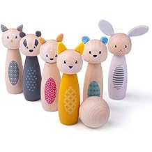 Bigjigs Toys Wooden Animal Skittles - 6 Piece Bowling Skittle Set & Ball, Kids Games, Indoor & Outdoor Toy, Montessori Gifts for Toddlers, Made from Eco Friendly FSC Certified Wood, 2+ Year Olds