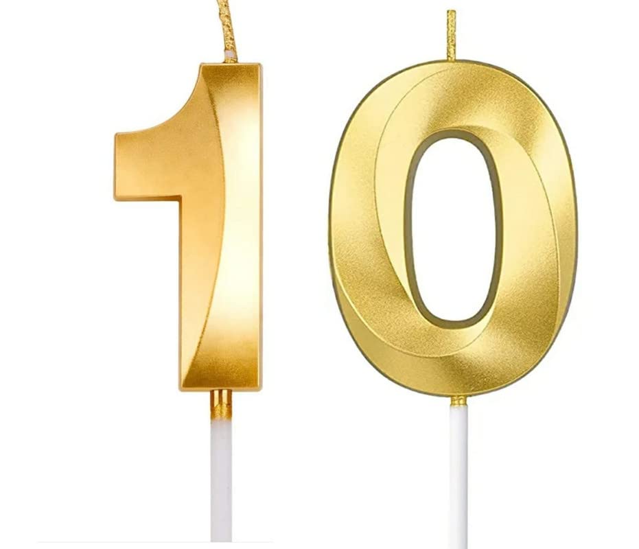 Image of Number 10 Cake Candles for 10th Birthday /Anniversary Celebration Party| Cake Decoration | Color - Gold