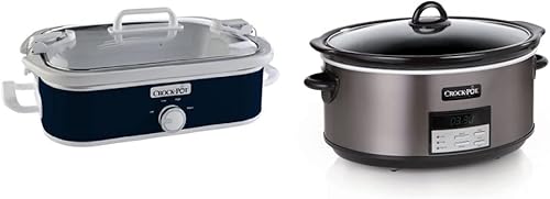 Crock-Pot SCCPCCM350-BL - Olla de cocción lenta manual, color azul marino, olla de cocción lenta de 3.5 cuartos y cuarto de galón con ajuste de