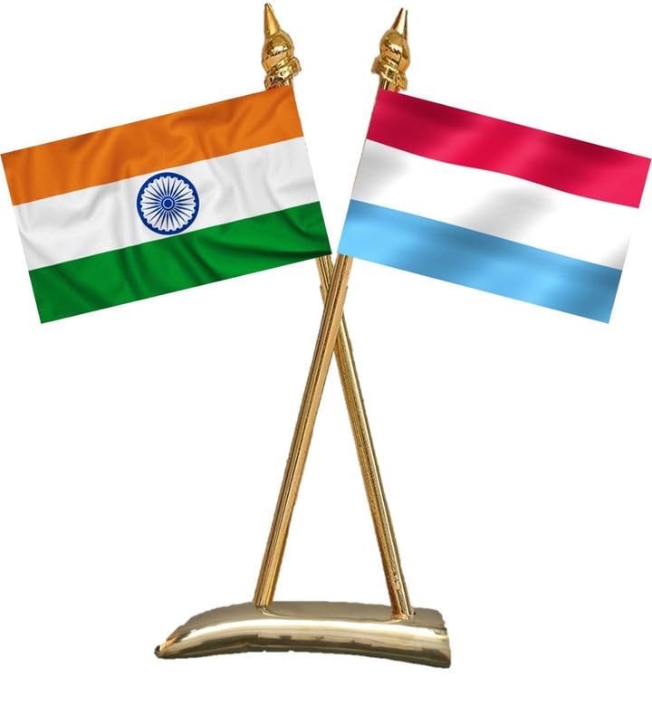 LUXEMBOURG & INDIA Miniature Flags - Shining & Bright Cotton Cloth with Criss-Cross Classy Brass Base Table Stand-image-42