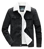 Yhfdflbs Corduroy Jacket Men Sherpa Fleece Lined Trucker Jacket Winter Cowboy Coat with Fur Collar Black S