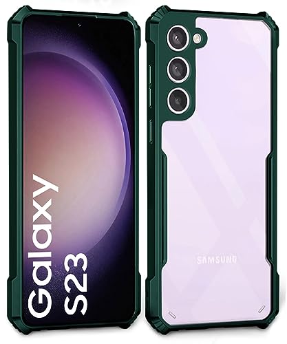 Image of WOW IMAGINE Shock Proof Clear Protective Back Case for Samsung Galaxy S23 5G - AirEDGE Technology | 360 Degree Camera Protection | Transparent Hybrid Back Case Mobile Cover - Green