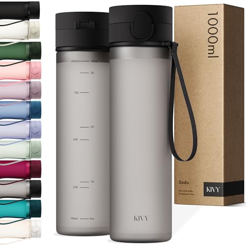 KIVY Tritan Trinkflasche 1l - Kohlensäure geeignet & Auslaufsicher - Für Sport, Schule & Büro - Sport Trinkflasche Gym - Wasserflasche Sprudel geeignet - Sportflasche 1 Liter - BPA Frei