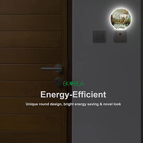 Image of EKOBLA Cute Unicorn Night Light, White Unicorn Horse in Forest Night Lights Plug Into Wall with Dusk to Dawn Sensor for Kids Bedroom Bathroom Decor