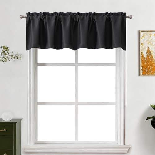 Lecloud Black Valances for Windows 14 Inch Length Thermal Privacy Blackout Short Curtains Farmhouse Curtain Valances with Rod Pocket for Bathroom Cafe Basement 60 W x 14 L 1 Panel