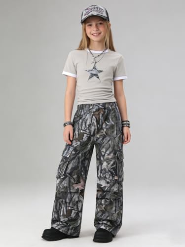 Image of Azmxynol Tween Girls Clothes 2 Piece Outfit T-Shirt Top + Cargo Pants, Teen Girl Trendy Clothing Set, Sizes 7-15 Years