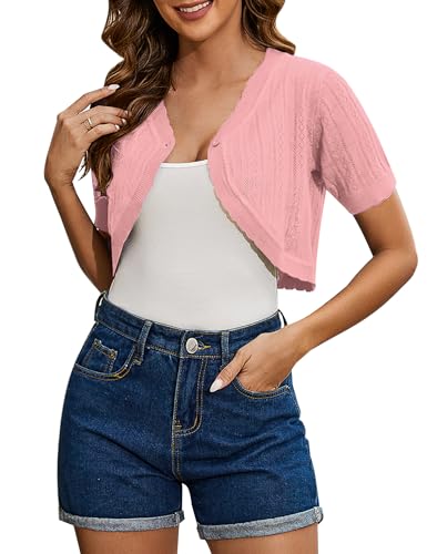 Totatuit Womens Short Sleeve Bolero Shrug Sheer Open Front Cropped Cardigans Crochet Wedding Shrugs for Dresses