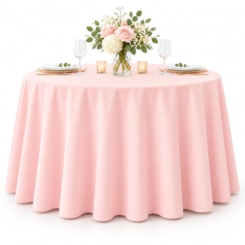 AK TRADING CO. 120-Inch Round Polyester Tablecloth, Made in USA, Wrinkle-Resistant & Flame Retardant Table Cover for Weddings, Banquets & Events - Blush