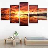SIGNWIN 5 Panel Canvas Wall Art Skyline Sunset for Home Decorations Ready to Hang - 60