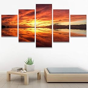 SIGNWIN 5 Panel Canvas Wall Art Skyline Sunset...