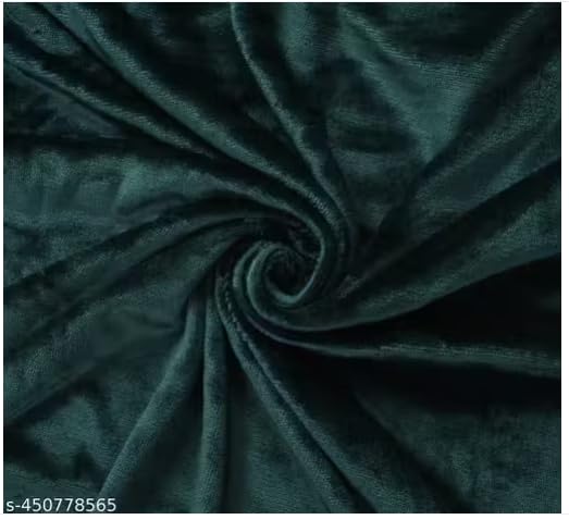 Image of Warm Flannel (Flano) King Size Winter Fitted Bedsheet | All Side Elastic Premium Winter Soft Velvet Furnishing Bed Sheet with 2 Big Pillow Cover Size - 72 x 78 X 8 Inches Solid Green