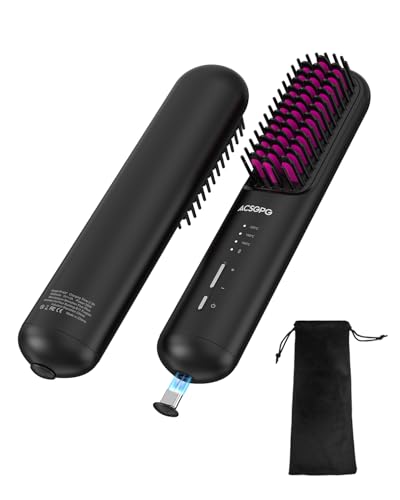 ACSGPG Rechargeable Hair Straightener Brush - 6400mAh Large Capacity Battery - Portable Straightening Brush Comb - Mini Cordless Ionic Straightener for Women - Great for Travel & Home