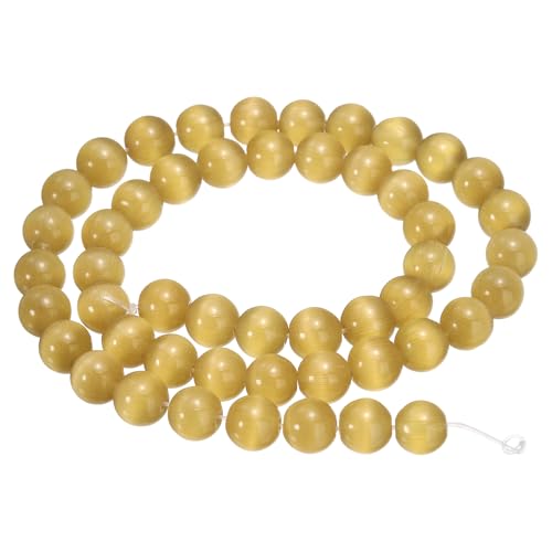 QUARKZMAN 48 Piezas De Cuentas De Ojo De Gato Amarillo Claro 8mm Redondas Suaves De Cristal De Gema Sueltas Para Hacer Joyería Pulseras Collares Aretes DIY