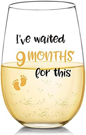 Waited 9 Months for This Funny Wine Glass Gifts for New Mom - Birthday, Mother's Day Gifts for Women, Expectant Moms, Pregnancy, Mom Gifts from Husband, Confidante, Friend, 17 oz Stemless Wine Glasses