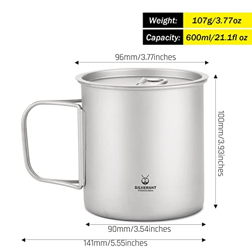 Silverant 600Ml Titanium Cup Mug With Lid Backpacking Pot With Foldable Handle For Outdoor Camping Hiking Backpacking #TOP1