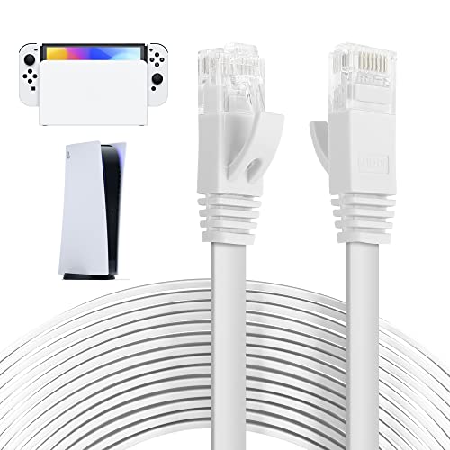 FANPL Cat 6 Ethernet Cable for Nintendo Switch OLED, 9.84 Ft, RJ45 Internet Network LAN Patch Cords, 500MHz, 10Gbps, Flat LAN Wire, High Speed LAN Cable for Gaming, PS 5, Xbox, Router (White)