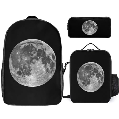 Moon Logo Classic Backpack Lunch Bag Pencil Case 3 Piece Set Travel Daypack
