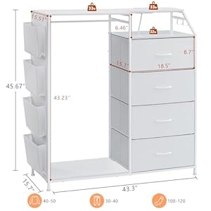 Dresser with Charging Station & LED Lights, Dresser for Bedroom with 4 Drawers, Fabric Chest of Drawers with Clothes Rack, Storage Drawer for Bedroom, Living Room, Entryway, White Dresser with Charging Station LED Lights Dresser for Bedroom with 4 Drawers Fabric Chest of Drawers with Clothes Rack Storage Drawer for Bedroom Living Room Entryway White