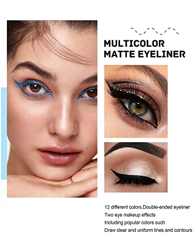 2 In 1 Matte Glitter Double-Ended Liquid Eyeliner Set- 6 Pcs Colored Neon White Pink Yellow Grey Blue Orange Eye Liner Eyeshadow For Women Waterproof Long Lasting Eyeliner Pencil Eye Makeup Kit-Set A #TOP4