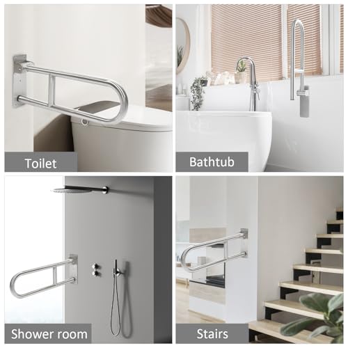 Haltegriff für Senioren, Behinderten WC Haltegriff, Aufstehhilfe Toilette, Klappbar, Edelstahl Stützgriff Toilette, Rutschfest, Haltegriff mit Einer Tragfähigkeit von 350kg
