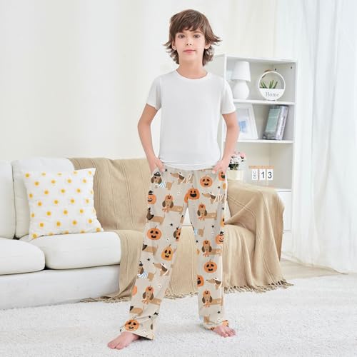 Boys' Pants Halloween Dachshund Puppy Dog Pumpkin Long Bottoms Jogger Pants Elastic Waist Trousers with Pockets S-XL3