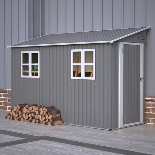 Abri de Jardin Métal Galvanisé avec Fondation, Cabane de Jardin Extérieur Résistant aux Intempéries, Cabanon de Rangement Spacieux, Toit Incliné Anti-Pluie, Marron...