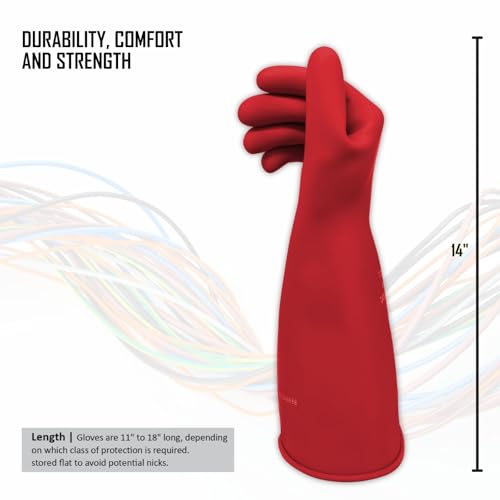 Image of MAGID Rubber Insulating Electrical Safety Gloves, Class 0 ASTM Compliant, Size 11, 14 inch Cuff, Lineman Electrician Voltage Protection, M014R11