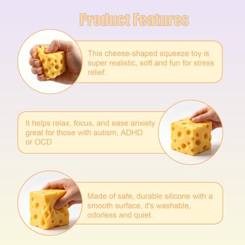Cheese Squishy Stress Relief Toy, Soft Slow Rising Sensory Food Fidget Toy,Cute Squeeze Stress Balls for Adults, Anxiety Relief Calming Fidget for Office Home Travel - Image 4