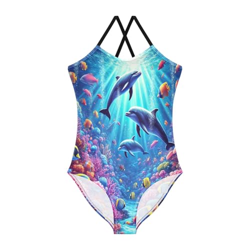 Marine Life Coral Dolphins Girls Swimsuit Bathing Suit Summer Beach Swimwear One Piece Swimsuits