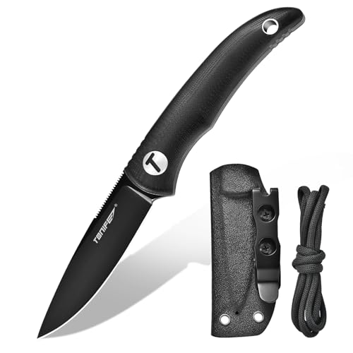 TONIFE Nova Cuchillo de Hoja Fija con Funda Kydex ajustable y Cordón de Paracaídas,Cuchillo de Cuello con Hoja de Espiga Completa de 6,8cm para Caza, Pesca, Camping y Supervivencia
