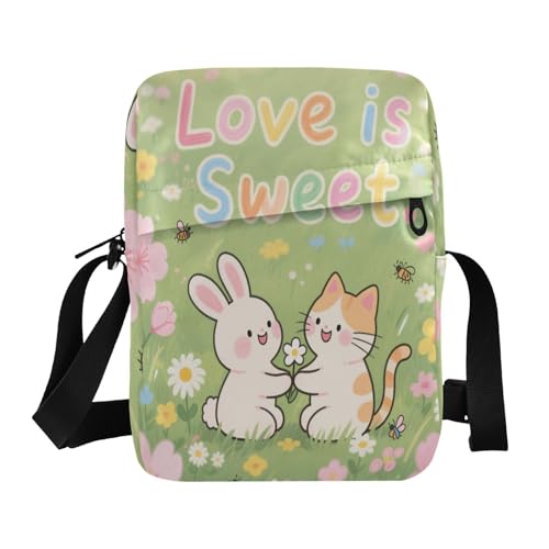 Love Is Sweet Animal Bunny Cat small messenger bag for men men shoulder bag Casual Everyday Purse Adjustable Strap for School outdoor sports