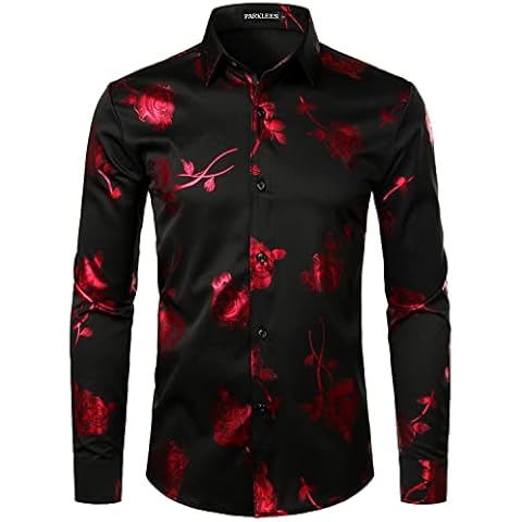 PARKLEES Men's Slim Fit 3D Rose Print Shirt Cover