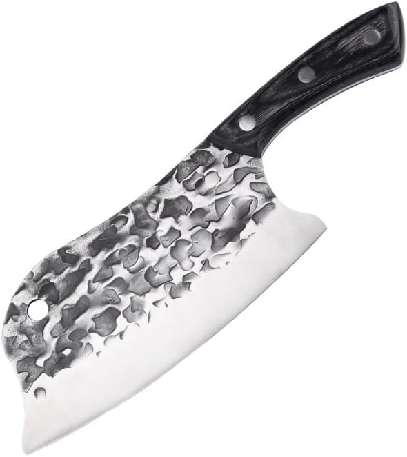 Meat Cleaver,Cleaver Knife, Traditional Handmade Forged Kitchen Knife Hammer Stainless Steel Serbian Chef's Chopper Cooking Knives Meat Slicer Butcher Knife(Handle 01)