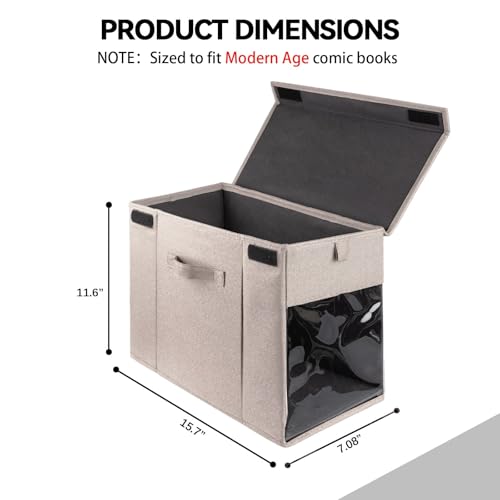 Image of 2 Pack Comic Book Storage Box with Lid for Modern Age, Collapsible Magazine Organizer with Clear Window, Beige
