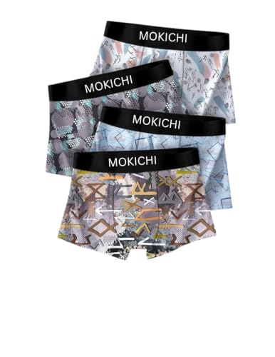 Image of Men's Printed Boxer Briefs Pack of 4 | Soft Stretch Cotton Blend Trunks | Breathable Comfortable Innerwear | Elastic Waistband |