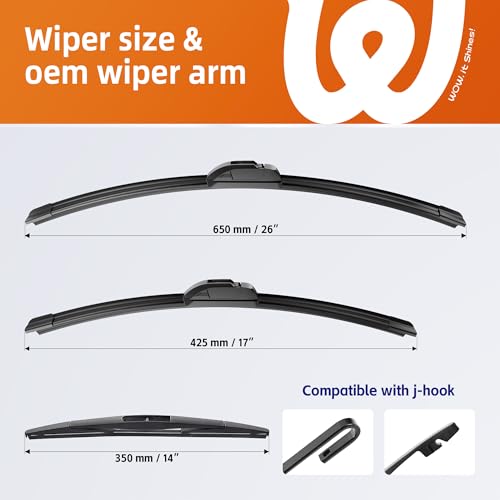 Image of 26 inch+17 inch Windshield Wiper Blades with 14 inch Rear Wiper Replacement for Subaru Forester 2012 2013 2014 2015 2016 2017 2018 /Subaru Outback 2015-2019-OEM Quality All-Weather J Hook Wipers(Set of 3)