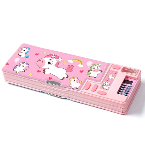Image of Pop Up Multifunction Pencil Case, Cute Cartoon Pen Box Organizer Stationery with Calculators, Sharpener, Schedule, School Supplies, Best Birthday Gifts for Kids