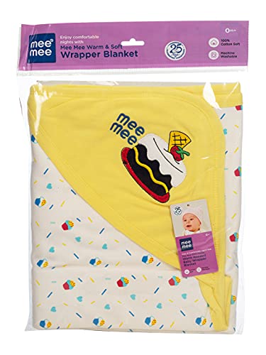 Image of Mee Mee Warm and Soft Wrapper Blanket with Hood, Yellow (284.0mm L X 10.0mm W)