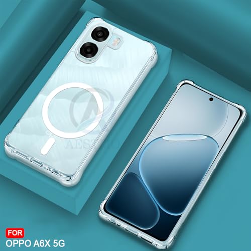 Image of AESTMO Clear Back Cover for Oppo A6S 5G / Oppo K14X 5G / Oppo A6X 5G | 360 Protection | Transparent Back Cover for Oppo A6X 5G (PC + TPU, Compatible with MagSafe Accessories, Transparent Bumper)