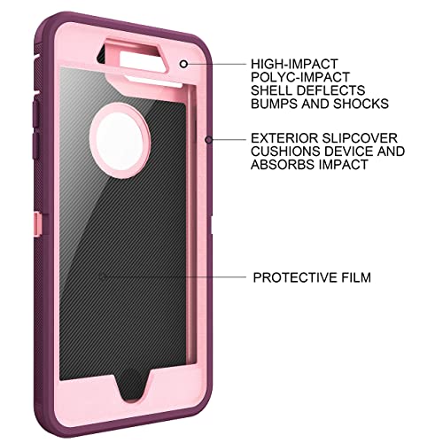 Mxx Iphone 8 Plus Heavy Duty Protective Case With Screen Protector [3 Layers] Rugged Rubber Shockproof Protection Cover For Apple Iphone 7 Plus - Iphone 8 Plus/Apple Phone 8+ - Plum/Light Pink #TOP6