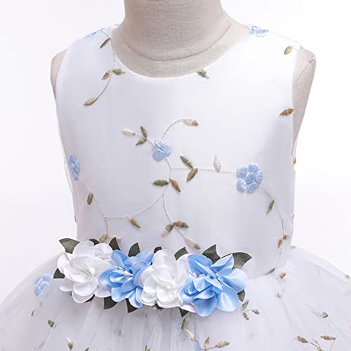 hahuha Vestido de baile infantil sem mangas floral bordado tule princesa vestido de formatura roupas