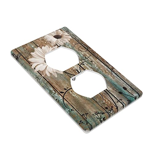 Rustic Daisy Flower Decorative Outlet Cover Wall Plate Single Duplex Receptacle Cover 1 Gang Switch Plate Electrical Accessories, 4.50 X 2.76 Inch #TOP2