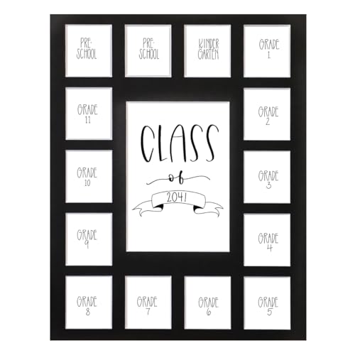 Image of Rustic Red Door Co. RRD Class of 2041 Photo Mat (11 inch x 14 inch) - Collage Picture Frame for School Pictures Pre-K to 12 Mat - No Frame Black (15 Photos)