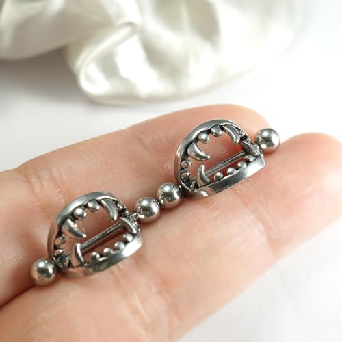 14G 16G Spooky Nipple Piercing Jewelry for Halloween, Vampire Skull Nipple Rings Surgical Steel for Men and Women, Nipple Shields Barbell Rings3
