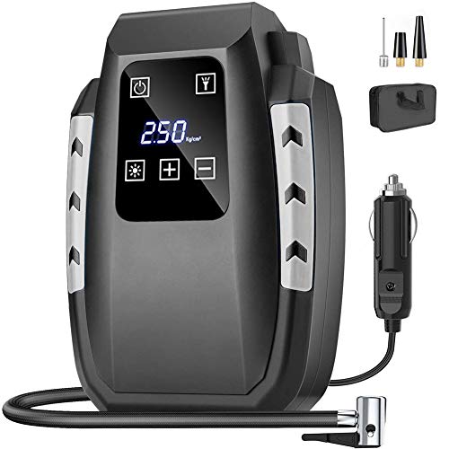 Coquimbo Tire Inflator Portable Air Compressor, 12V DC Car Tire Pump with Pressure Gauge and Emergency LED Light, Digital Air Pump for Car Tires, Motorcycles, Bikes,Balls(Silver)