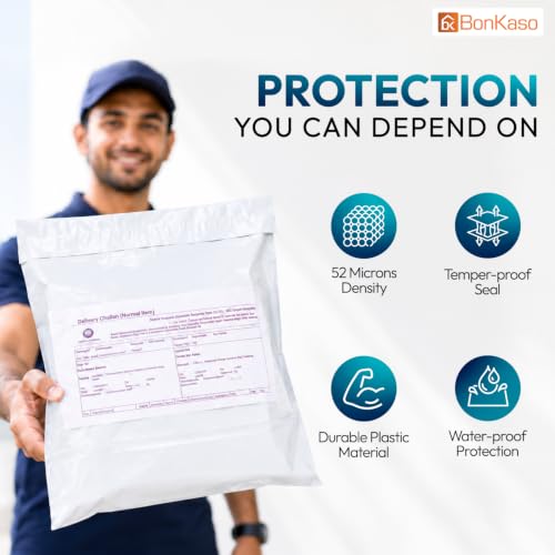 Image of BonKaso 14x18 Inch Poly Courier Bags with POD | 55 Micron Tamper-Proof Self-Sealing Packaging Envelopes for Secure Shipping, Delivery & E-commerce Use - Waterproof - Pack of 100