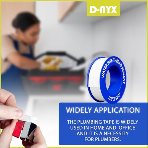 Image of D-NYX Teflon Tape 4 Rolls 1 /2 Inch(W) X 520 Inches(L) Teflon Duct Sealant Tape for Shower Head, Plumbing Thread Tapes, Water Pipe Sealing Plumbers PTFE Thread Seal, Pipe Dope Plumbers Accessories