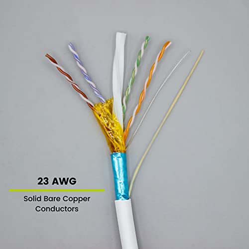 Truecable Cat6 Plenum Shielded (Cmp), 1000Ft, White, 23Awg Solid Bare Copper, 550Mhz, Poe++ (4Ppoe), Etl Listed, Overall Foil Shield (Ftp), Bulk Ethernet Cable #TOP2